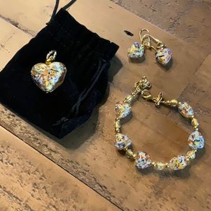 Lovely murano glass bracelet, pendant and heart earrings set brand new in box ❤️